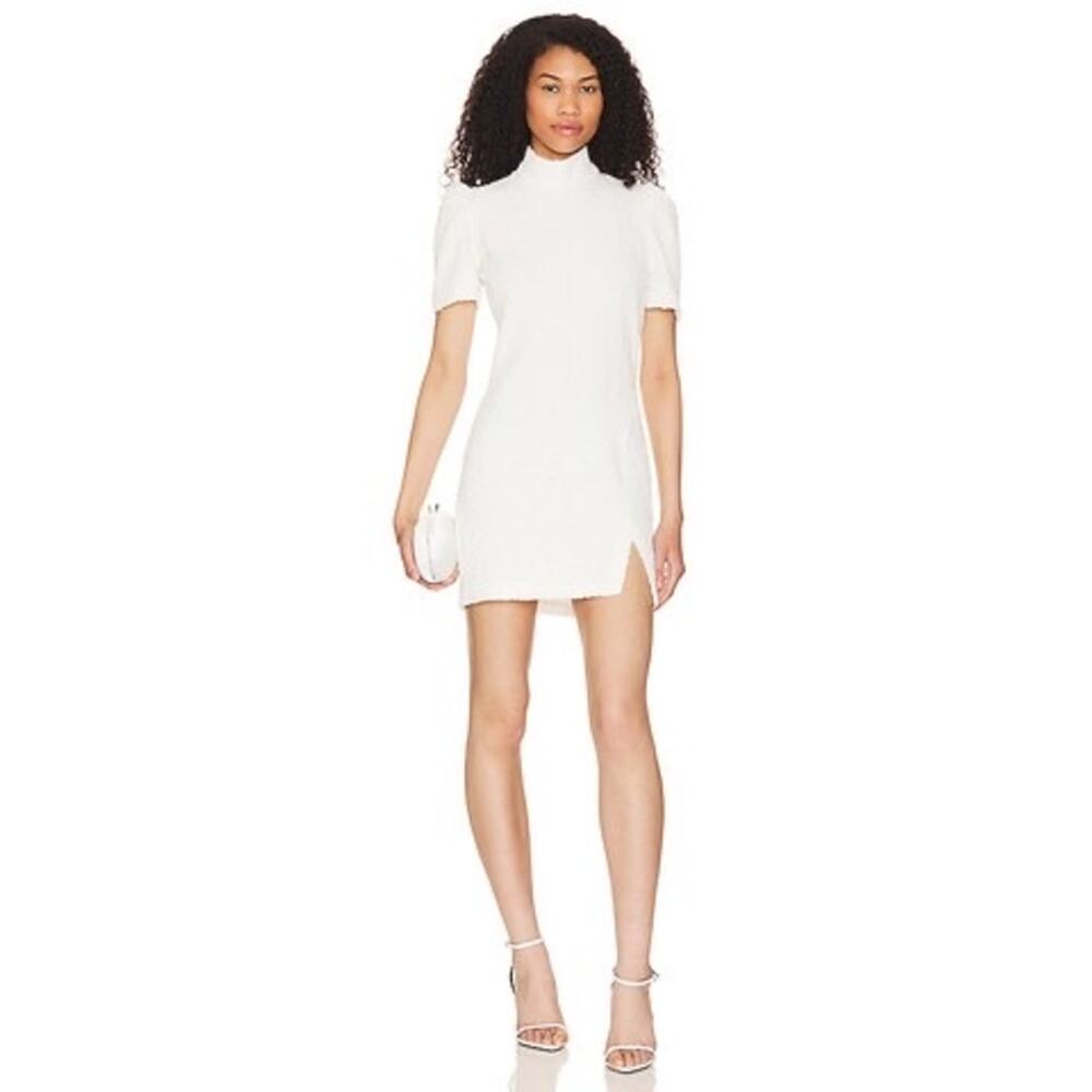Revolve  Amanda Uprichard  Short Pouf Sleeve Crinkled White Evening Dress Large